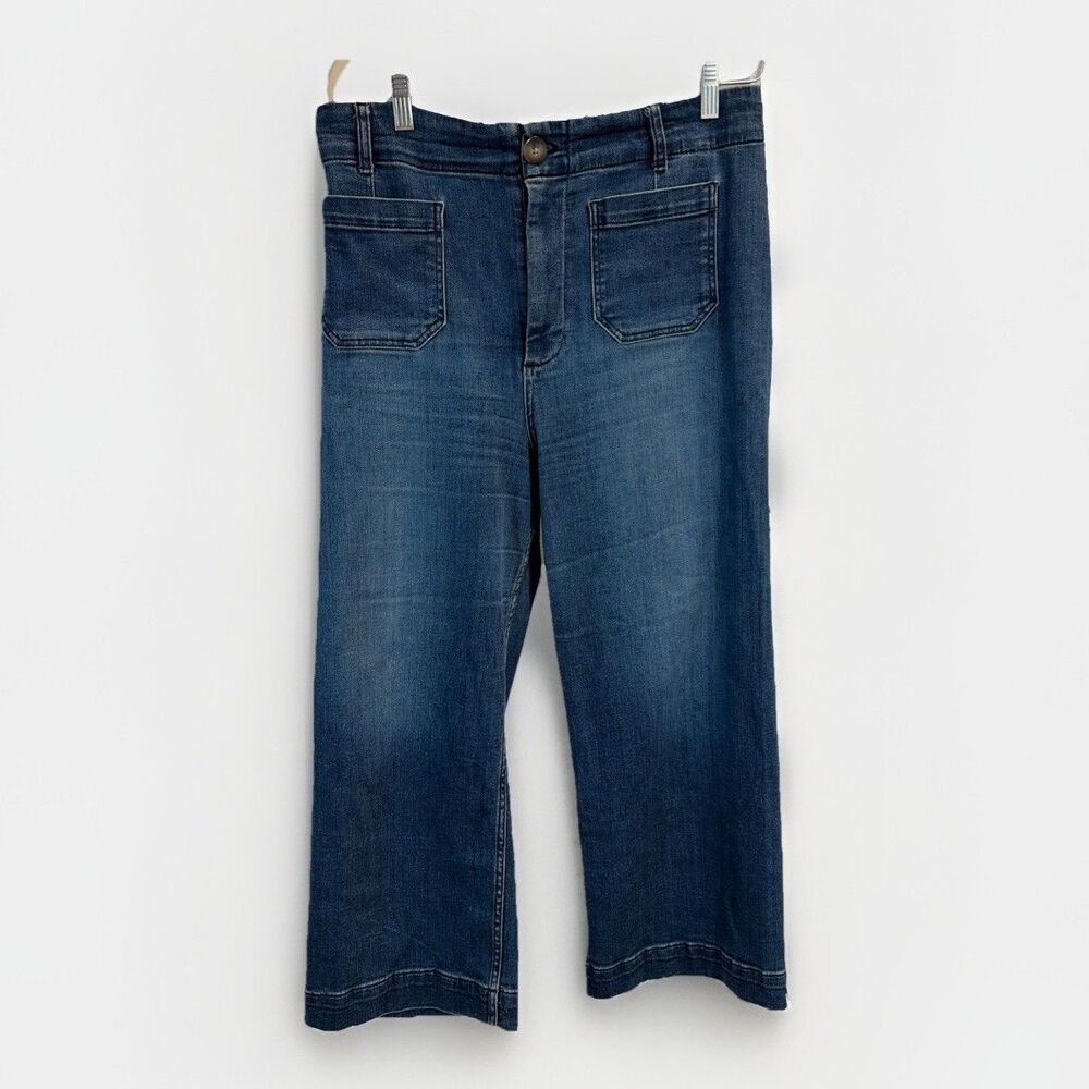 Pilcro Jeans Womens 31 Blue The Skipper High Rise Wide Leg Crop Stretch Denim